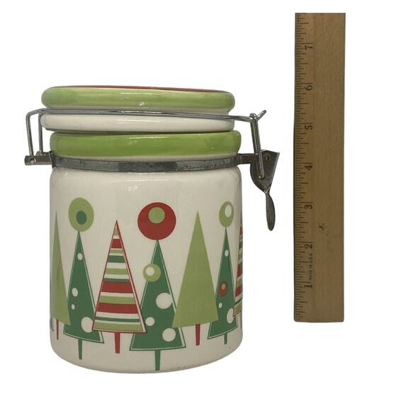 Christmas Trees Wire Bail Lidded Candy Coffee Treat Crock Canister Lucerne Foods - Picture 13 of 16
